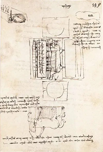 Manuskriptseite auf dem Sforza-Denkmal Leonardo da Vinci